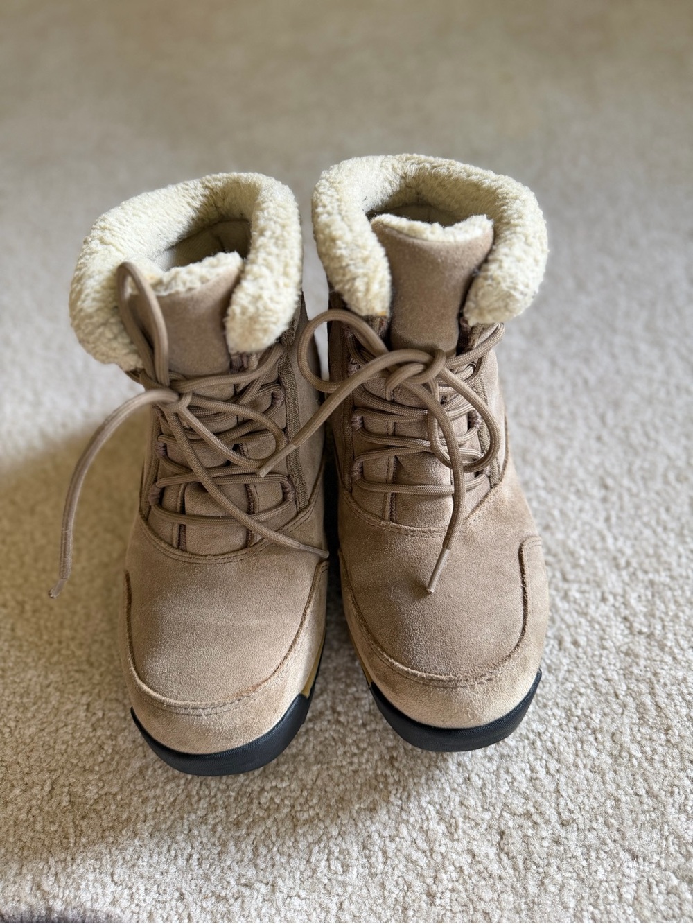 Sorel Womens Waterfall Snow Boots Low Lace Waterproof Tan Suede Leather Size 8.5